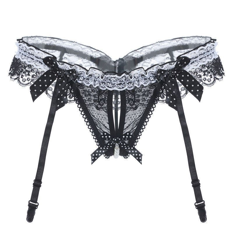 Lace Pearl Thong Pantie with Garter Belt