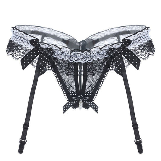Lace Pearl Thong Pantie with Garter Belt