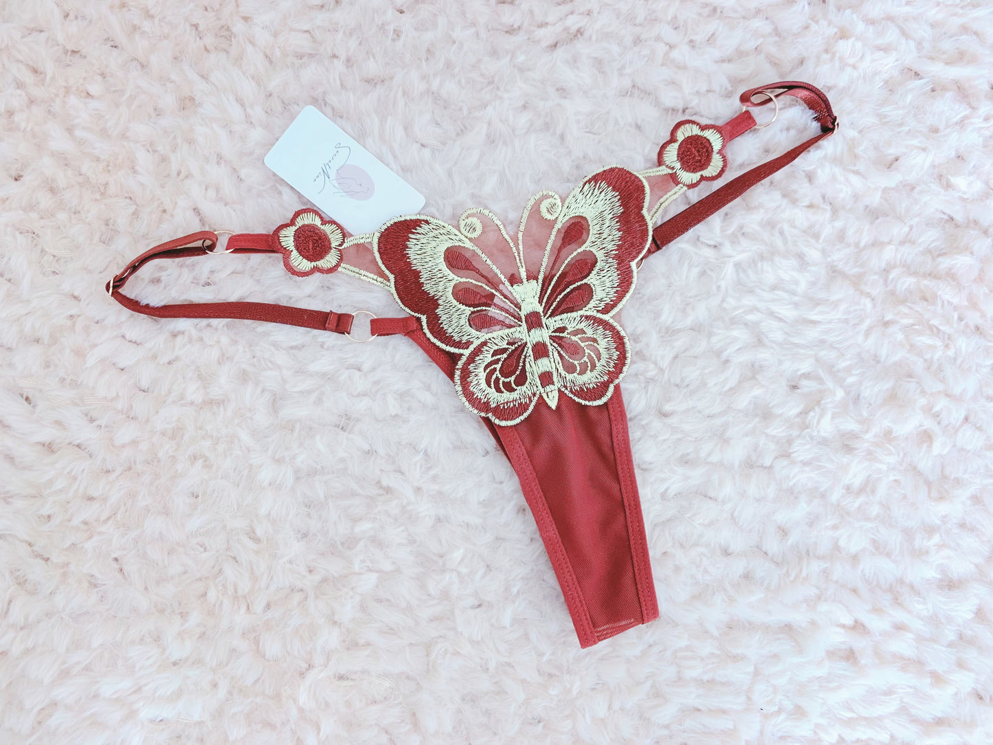 Butterfly Embroidery Low Waist Thong Pantie