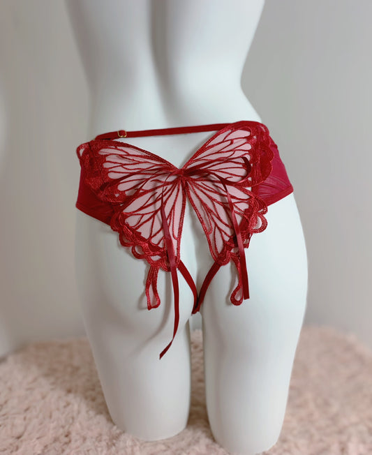 Lace Butterfly Low Waist Crotchless Pantie